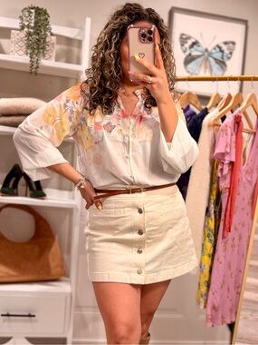Cupcakes and Cashmere Floral Blouse Sheer Long Sleeve Romantic Top size small